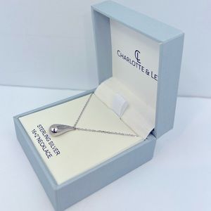 CHARLOTTE & LEXI TEAR DROP NECKLACE,SILVER CHAIN & THE PENDANT,925 SILVER, 16+2”